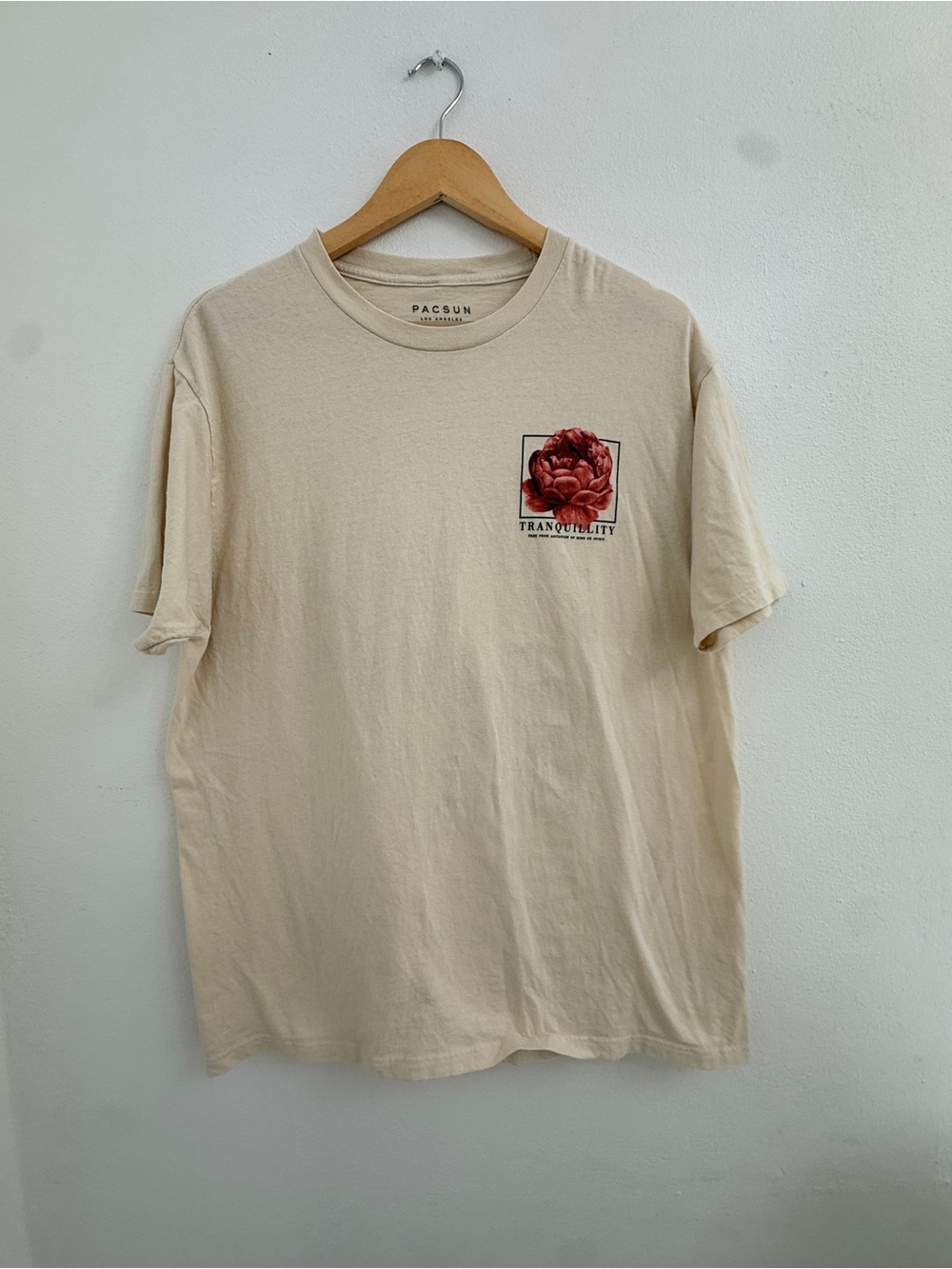 PacSun Men’s Tranquility Graphic T-Shirt - Cream with Red Flower Size XL